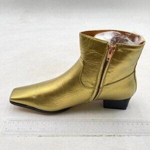 FOWT Gold Square Toe Side Zipper Ankle Boot Block Low Heel Short Boots Warm Shoe